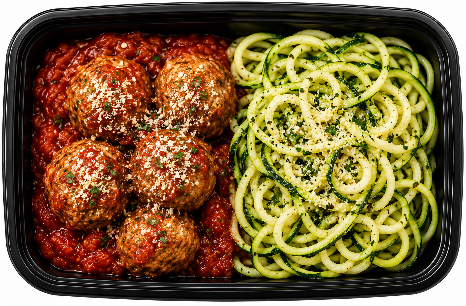 Turkey Meatballs + Marinara + Garlic Parmesan Zoodles